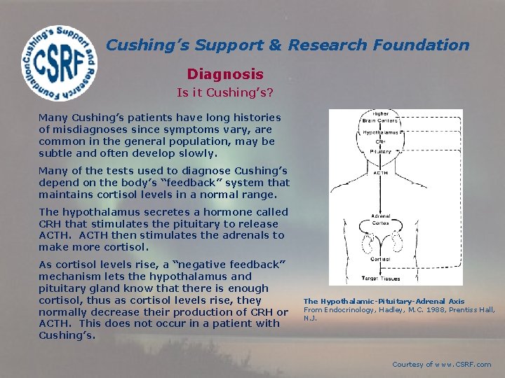 Cushing’s Support & Research Foundation Diagnosis Is it Cushing’s? Many Cushing’s patients have long Cushing’s Support & Research Foundation Diagnosis Is it Cushing’s? Many Cushing’s patients have long