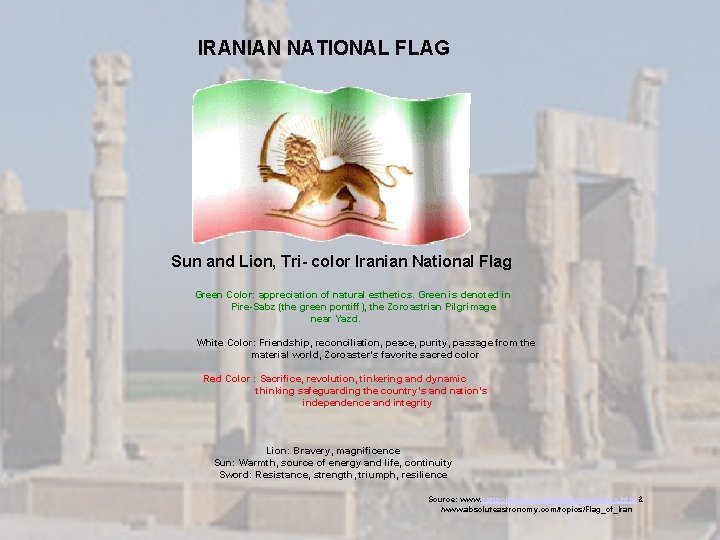 IRANIAN NATIONAL FLAG Sun and Lion, Tri- color Iranian National Flag Green Color: appreciation