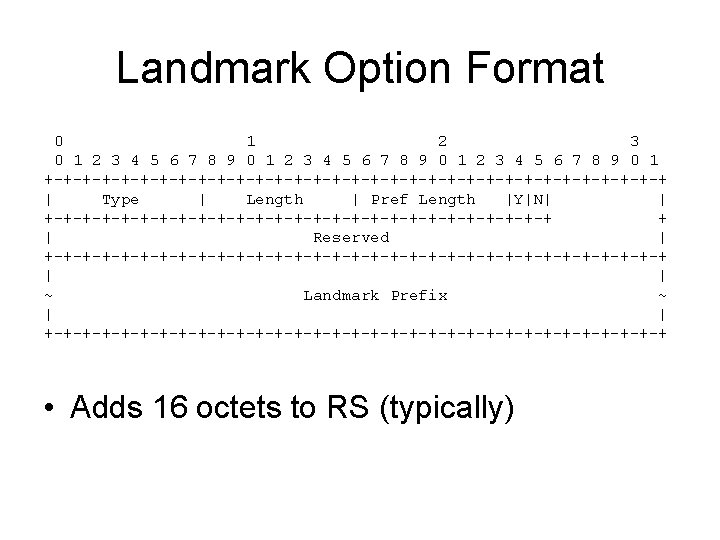 Landmark Option Format 0 1 2 3 4 5 6 7 8 9 0