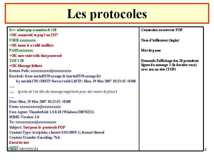 Les protocoles D: > telnet pop. wanadoo. fr 110 +OK connected to pop 3