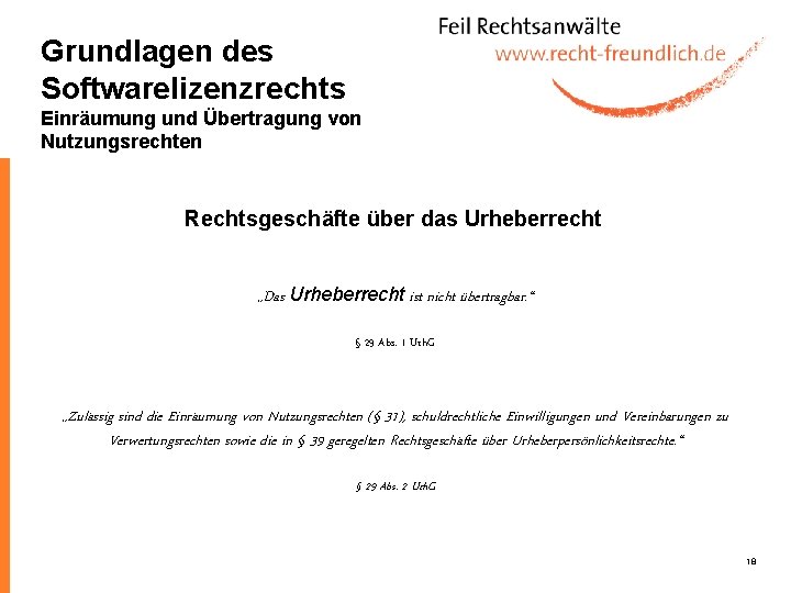 Grundlagen des Softwarelizenzrechts Einräumung und Übertragung von Nutzungsrechten Rechtsgeschäfte über das Urheberrecht „Das Urheberrecht