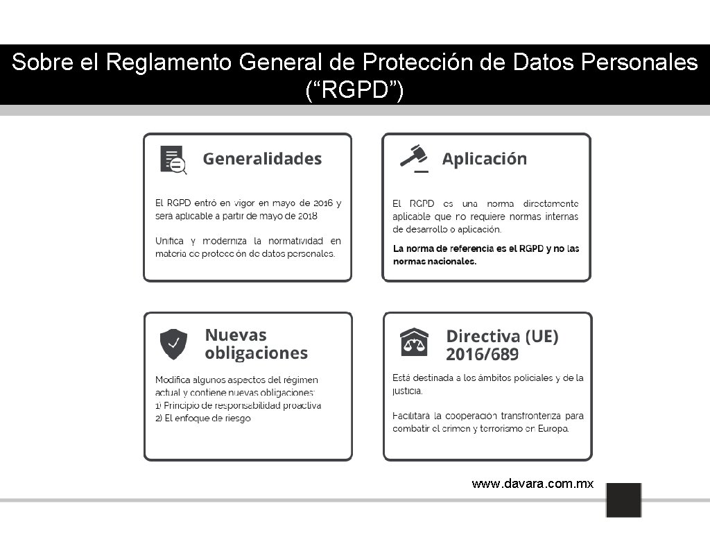 Sobre el Reglamento General de Protección de Datos Personales (“RGPD”) www. davara. com. mx