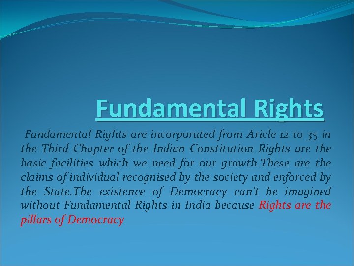 Fundamental Rights are incorporated from Aricle 12 to 35 in the Third Chapter of