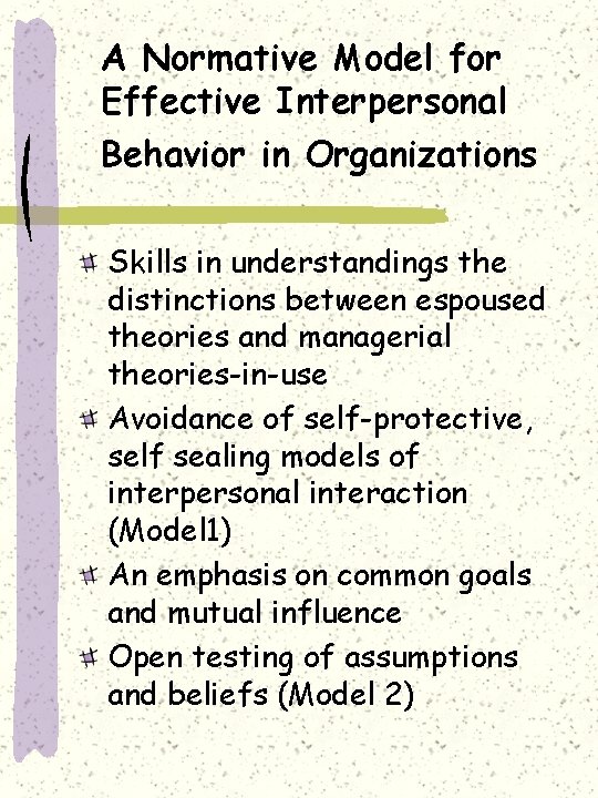 A Normative Model for Effective Interpersonal Behavior in Organizations Skills in understandings the distinctions