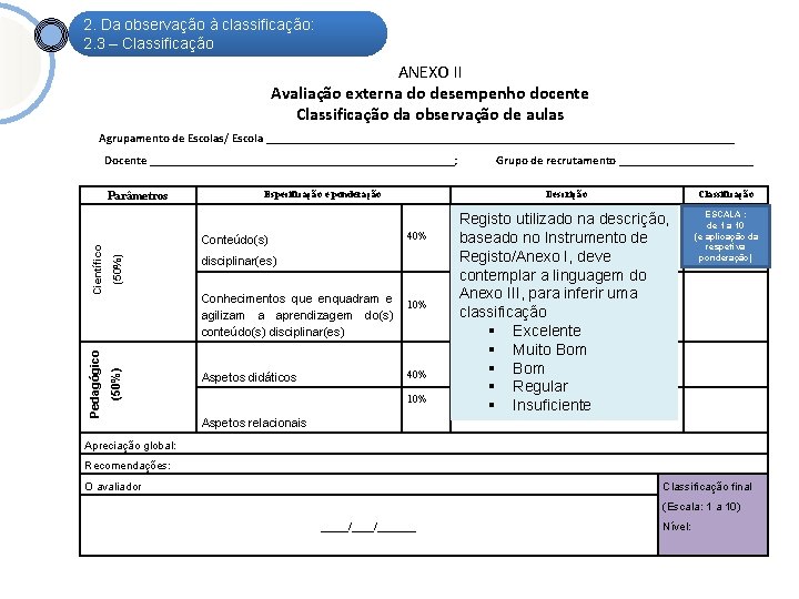 2. Da observação à classificação: 2. 3 – Classificação ANEXO II Avaliação externa do
