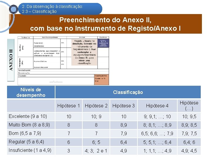 2. Da observação à classificação: 2. 3 – Classificação Preenchimento do Anexo II, com