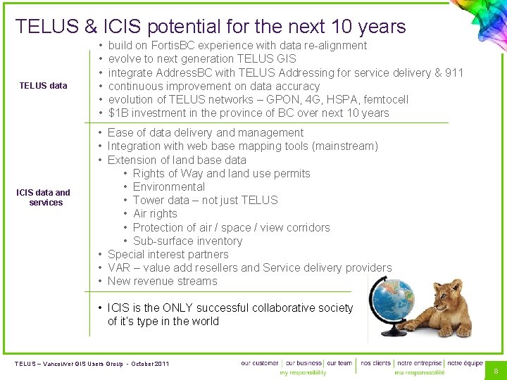 TELUS & ICIS potential for the next 10 years TELUS data ICIS data and