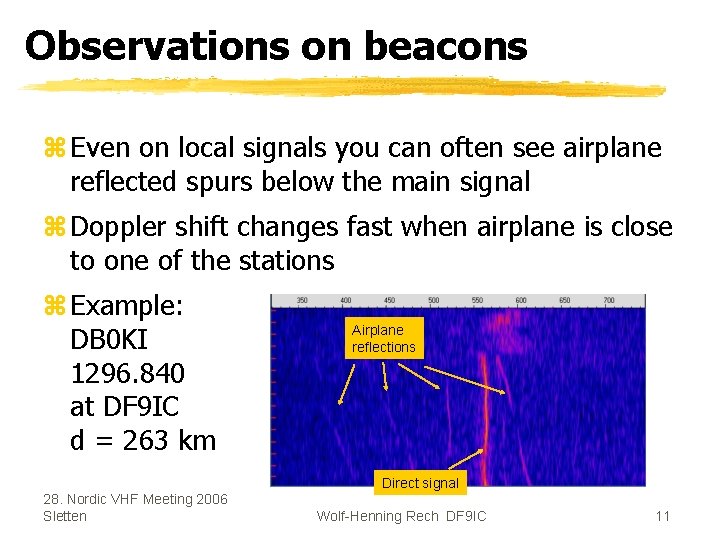 Observations on beacons z Even on local signals you can often see airplane reflected