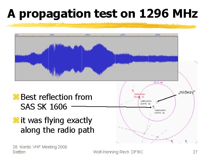 A propagation test on 1296 MHz „midway“ z Best reflection from SAS SK 1606