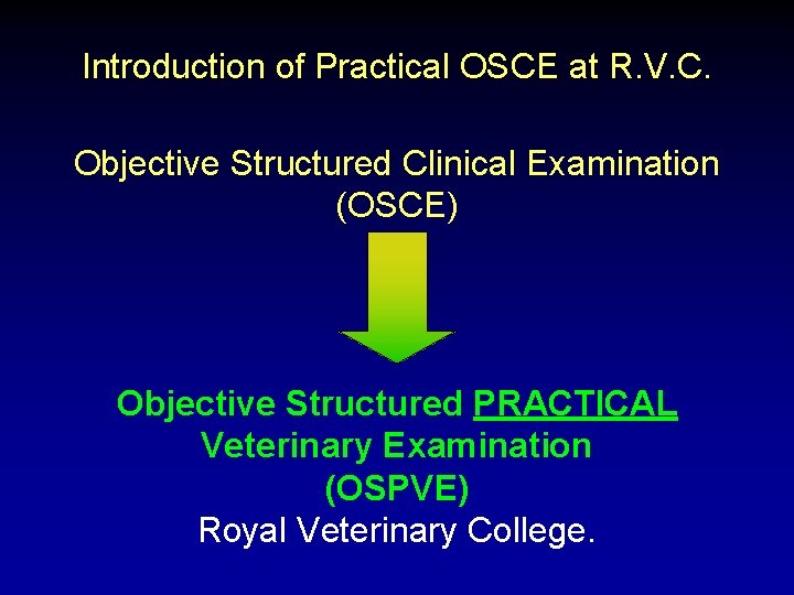 Introduction of Practical OSCE at R. V. C. Objective Structured Clinical Examination (OSCE) Objective