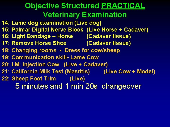 Objective Structured PRACTICAL Veterinary Examination 14: Lame dog examination (Live dog) 15: Palmar Digital