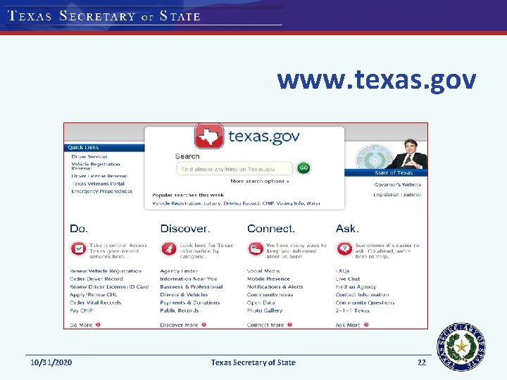 www. texas. gov 10/31/2020 Texas Secretary of State 22 