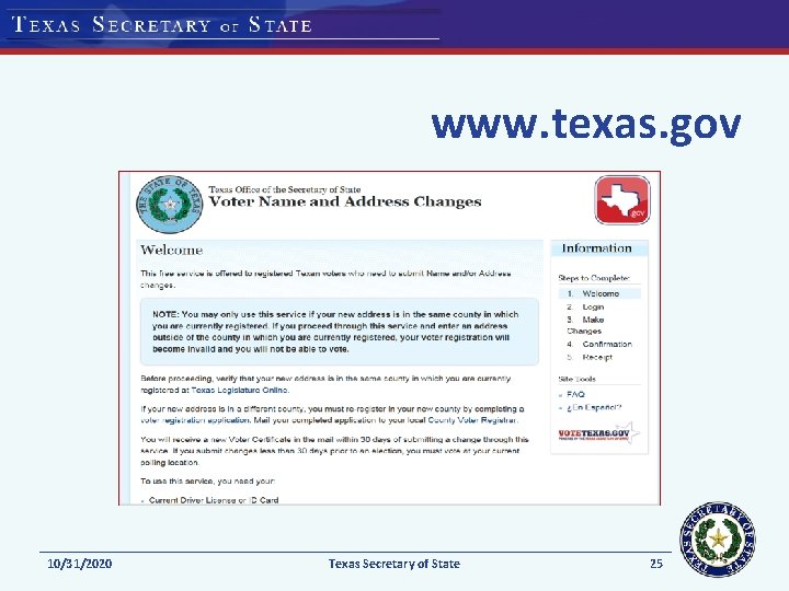 www. texas. gov 10/31/2020 Texas Secretary of State 25 