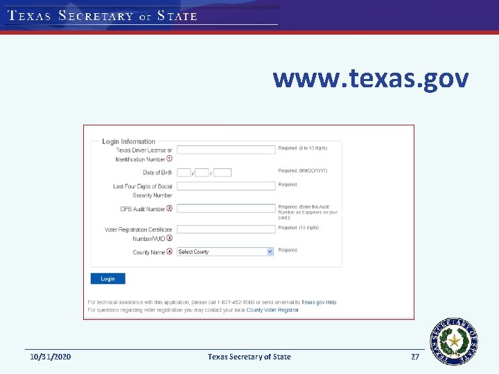 www. texas. gov 10/31/2020 Texas Secretary of State 27 