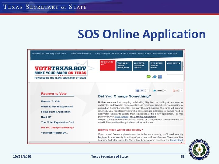 SOS Online Application 10/31/2020 Texas Secretary of State 28 