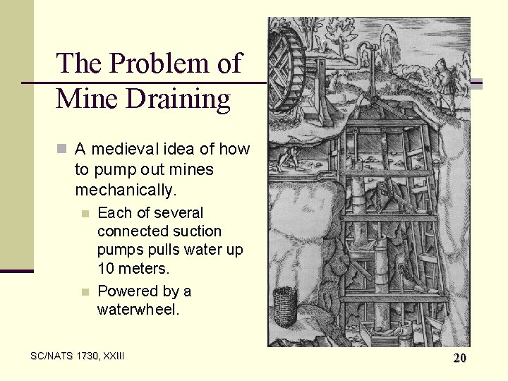 The Problem of Mine Draining n A medieval idea of how to pump out