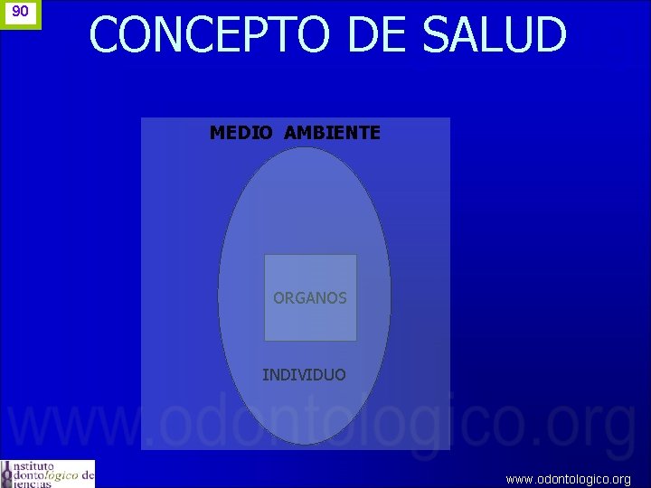 90 CONCEPTO DE SALUD MEDIO AMBIENTE ORGANOS INDIVIDUO www. odontologico. org 