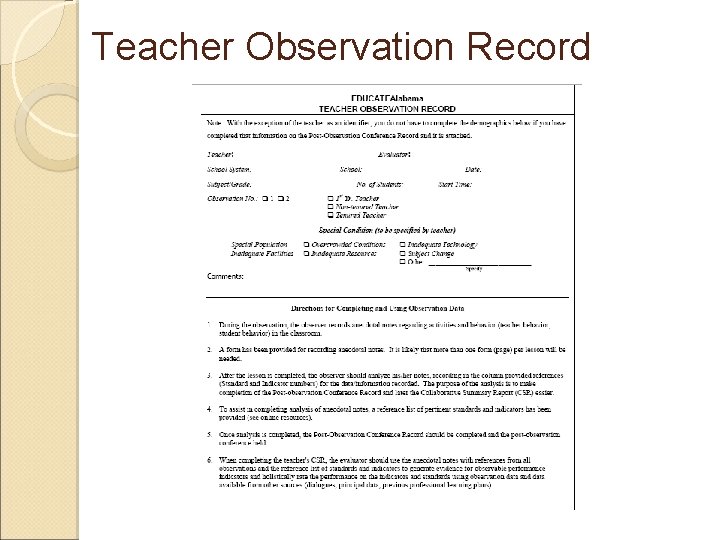 Teacher Observation Record 