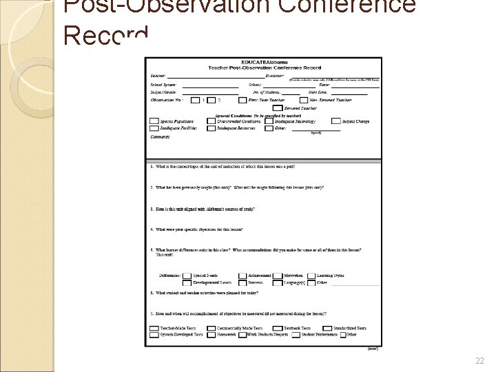 Post-Observation Conference Record 22 