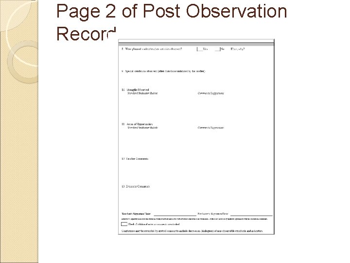 Page 2 of Post Observation Record 