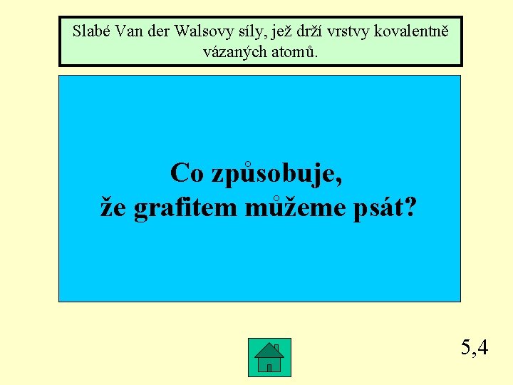 Slabé Van der Walsovy síly, jež drží vrstvy kovalentně vázaných atomů. Co způsobuje, že