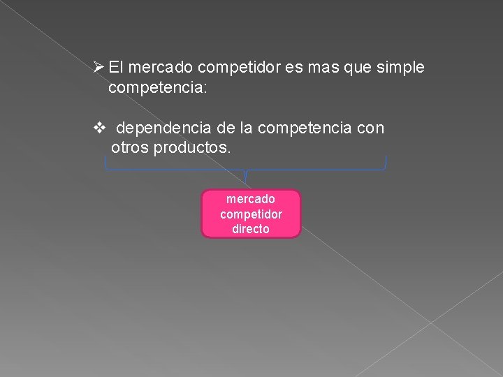 Ø El mercado competidor es mas que simple competencia: v dependencia de la competencia