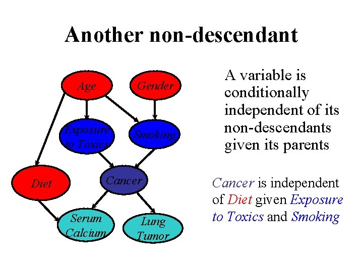 Another non-descendant Diet Age Gender Exposure to Toxics Smoking Cancer Serum Calcium Lung Tumor
