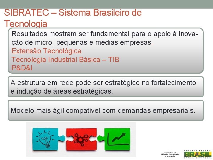 SIBRATEC – Sistema Brasileiro de Tecnologia Resultados mostram ser fundamental para o apoio à