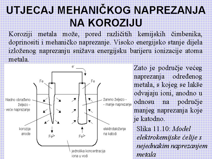 UTJECAJ MEHANIČKOG NAPREZANJA NA KOROZIJU Koroziji metala može, pored različitih kemijskih čimbenika, doprinositi i