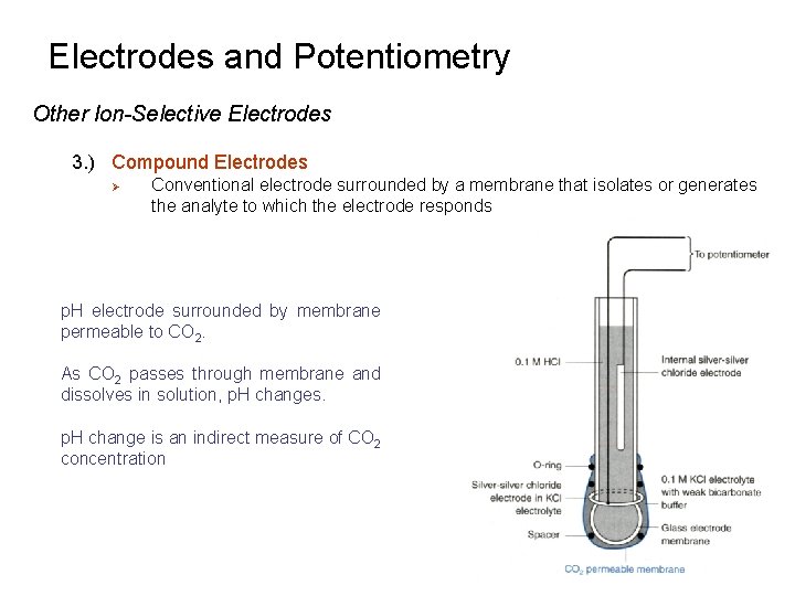 Electrodes and Potentiometry Other Ion-Selective Electrodes 3. ) Compound Electrodes Ø Conventional electrode surrounded Electrodes and Potentiometry Other Ion-Selective Electrodes 3. ) Compound Electrodes Ø Conventional electrode surrounded
