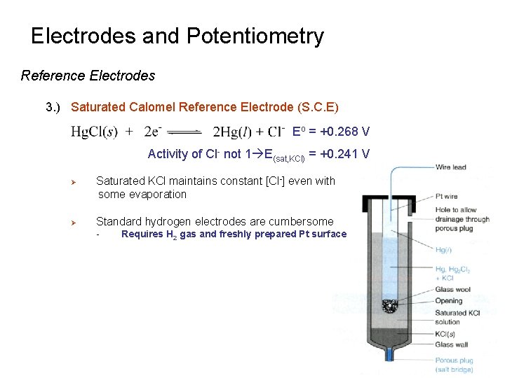 Electrodes and Potentiometry Reference Electrodes 3. ) Saturated Calomel Reference Electrode (S. C. E) Electrodes and Potentiometry Reference Electrodes 3. ) Saturated Calomel Reference Electrode (S. C. E)