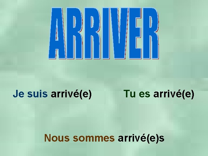 Je suis arrivé(e) Tu es arrivé(e) Nous sommes arrivé(e)s 