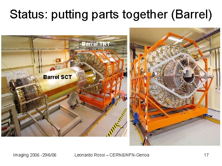 Status: putting parts together (Barrel) Barrel TRT Barrel SCT Imaging 2006 -29/6/06 Leonardo Rossi