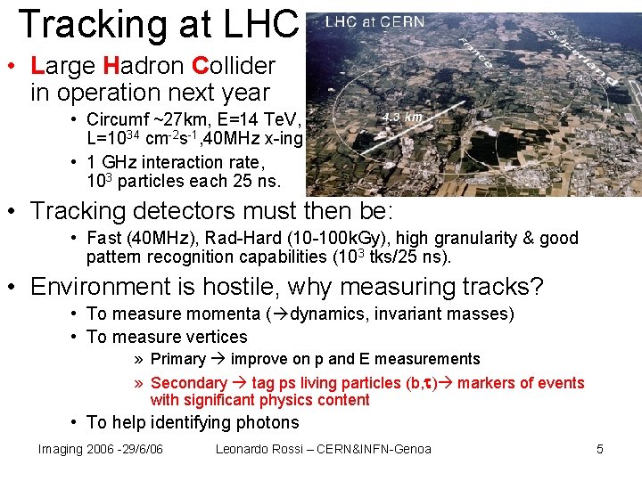 Tracking at LHC • Large Hadron Collider in operation next year • Circumf ~27