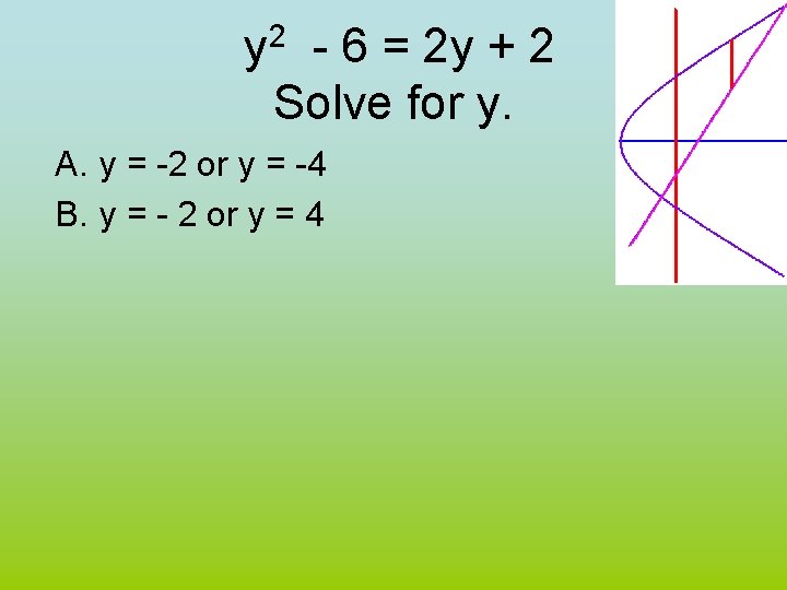 2 y - 6 = 2 y + 2 Solve for y. A. y