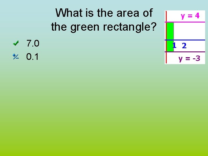 What is the area of the green rectangle? 7. 0 0. 1 
