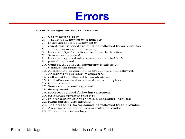 Errors Eurípides Montagne University of Central Florida 