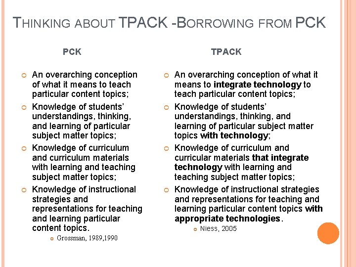 THINKING ABOUT TPACK -BORROWING FROM PCK An overarching conception of what it means to
