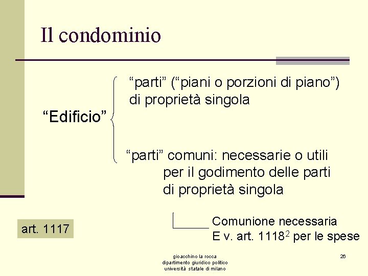 Il condominio “parti” (“piani o porzioni di piano”) di proprietà singola “Edificio” “parti” comuni: