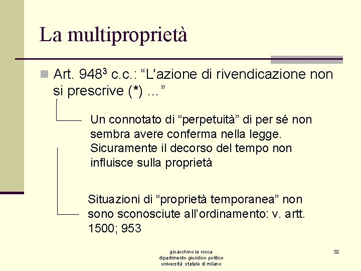 La multiproprietà n Art. 9483 c. c. : “L'azione di rivendicazione non si prescrive