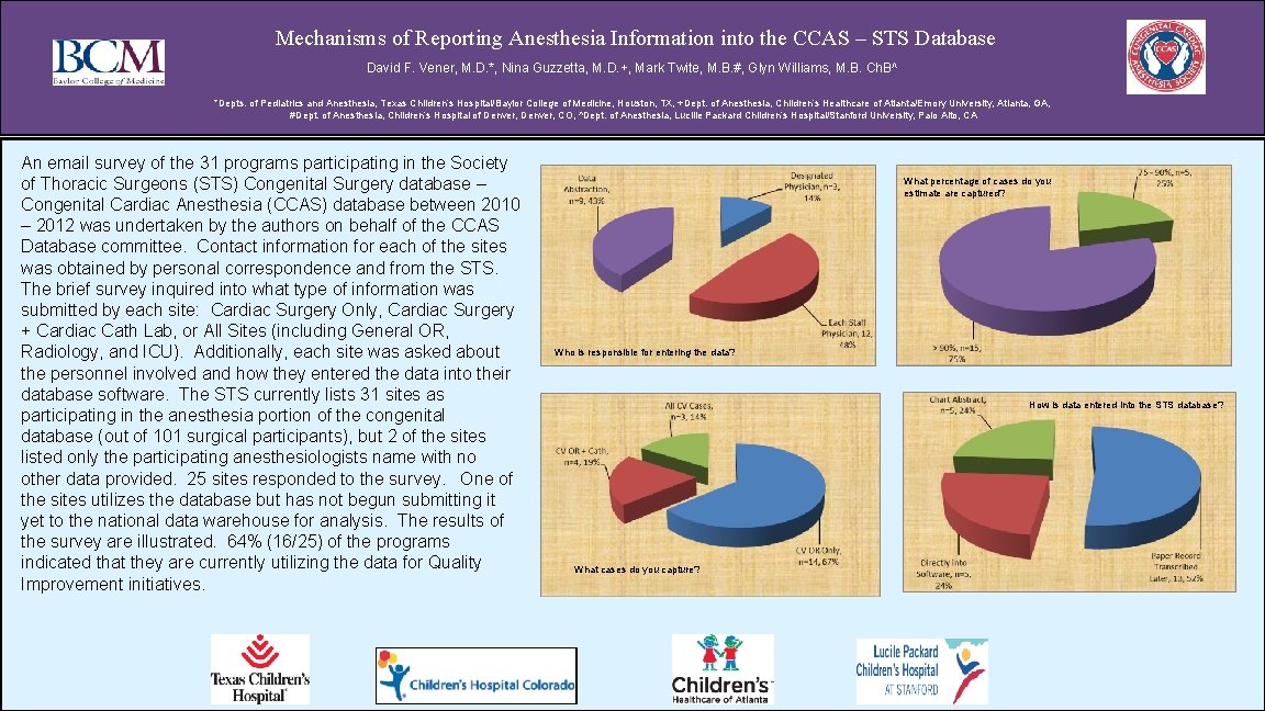 Mechanisms of Reporting Anesthesia Information into the CCAS – STS Database David F. Vener, Mechanisms of Reporting Anesthesia Information into the CCAS – STS Database David F. Vener,