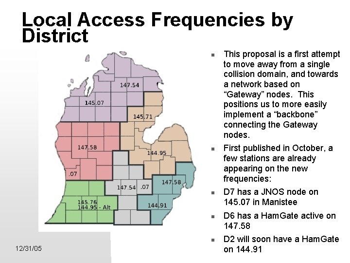 Local Access Frequencies by District 12/31/05 This proposal is a first attempt to move