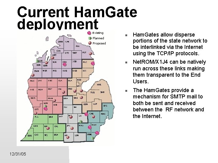 Current Ham. Gate deployment 12/31/05 Ham. Gates allow disperse portions of the state network