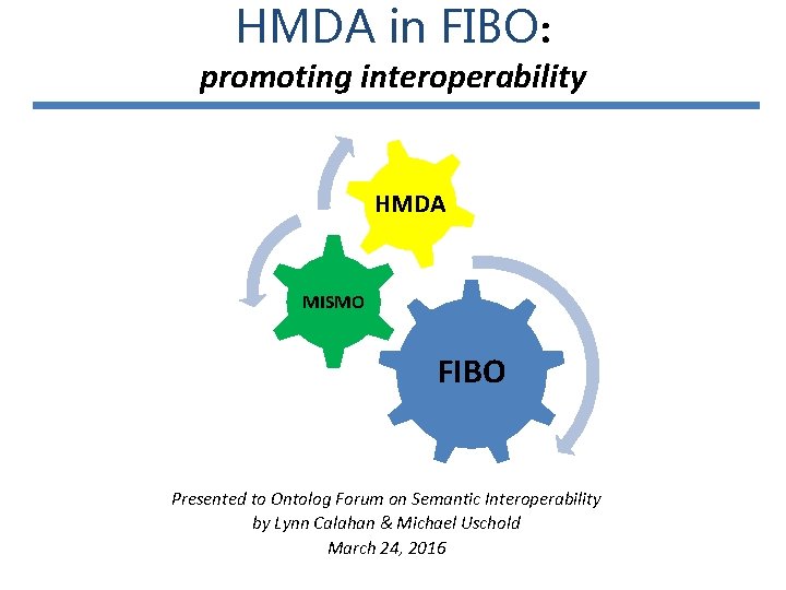 HMDA in FIBO: promoting interoperability HMDA MISMO FIBO Presented to Ontolog Forum on Semantic