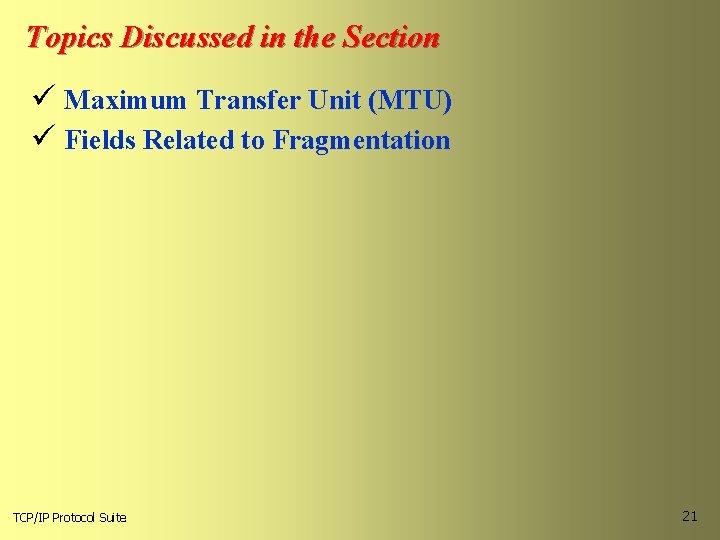 Topics Discussed in the Section ü Maximum Transfer Unit (MTU) ü Fields Related to