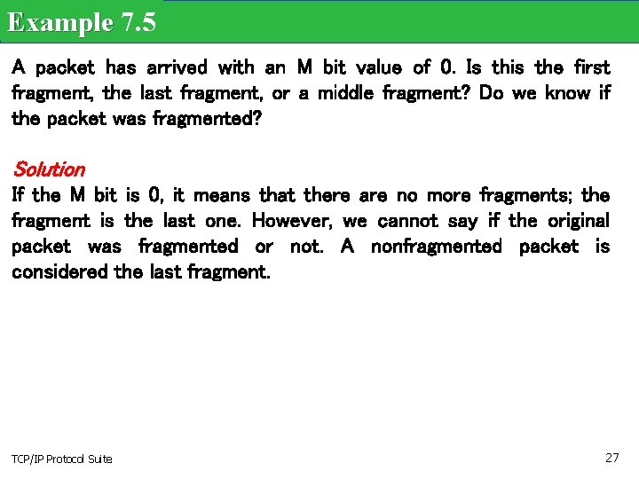 Example 7. 5 A packet has arrived with an M bit value of 0.