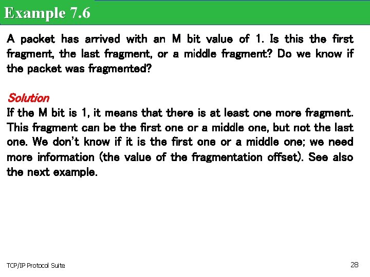 Example 7. 6 A packet has arrived with an M bit value of 1.