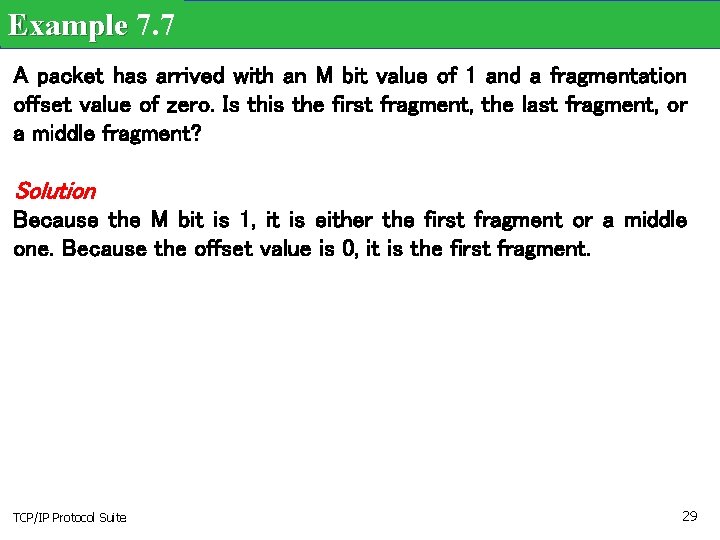 Example 7. 7 A packet has arrived with an M bit value of 1