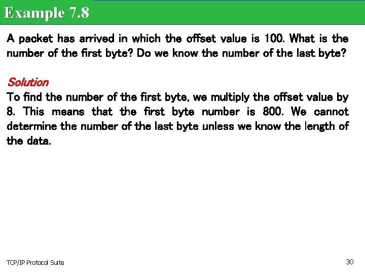 Example 7. 8 A packet has arrived in which the offset value is 100.