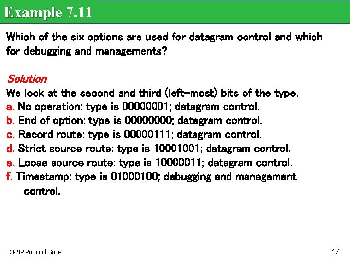 Example 7. 11 Which of the six options are used for datagram control and